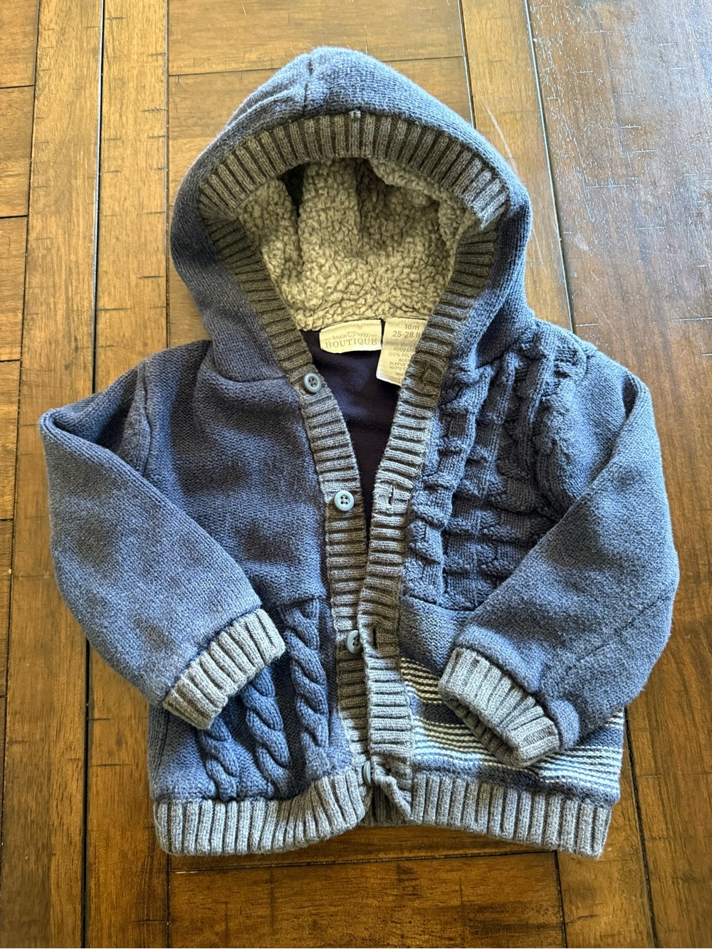 Koala Baby boutique, lined hooded Cardigan sweater, size 18 months